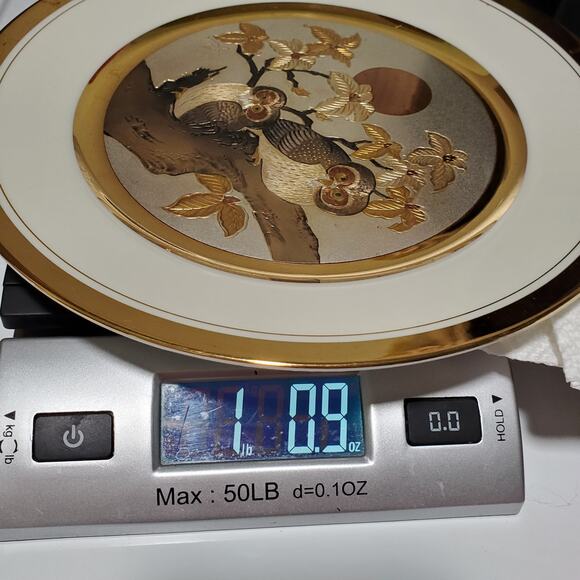 Vintage 1983 Art Of Chokin 24kt Gold Edged Gilt Plate Owl in Tree 9" Japan - Picture 6 of 8